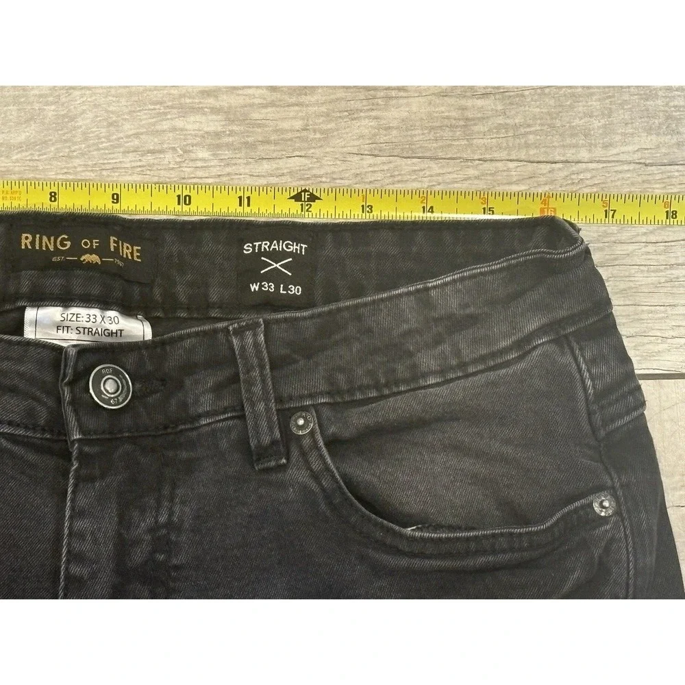 Ring of Fire Mens Black Distressed Straight Stretch Jeans 33x29‎ Mid Rise Grunge